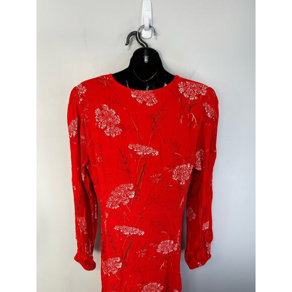 Aritzia Wilfred Red Floral Gallery Button Front Midi Dress Medium Boho Cottage - Picture 4 of 13